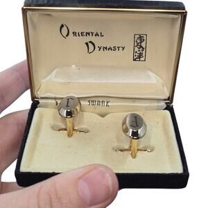 Vintage Hickok Silver Engraved "F" Monogram Cufflinks and Tie Clip Set [J18B]